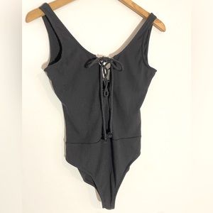 SHEIN Black Tie Front Bodysuit